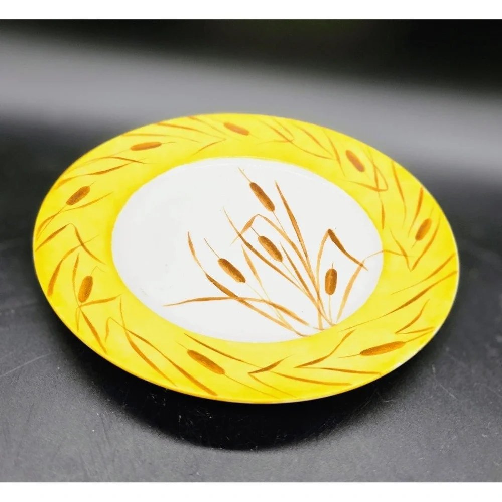 Set/3 Hand Painted Vintage Decorative Cabinet Plate Butterfly Cattail 7.5